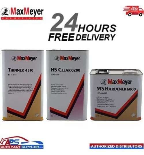 Max Meyer 0200 5L 2K Clear Coat Lacquer + 4310 Thinner with 2.5L 6000 Hardener